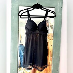 Daisy Fuentes Intimates Flirty Sexy Babydoll Set Black Side Slit Sz S NWT DF2272